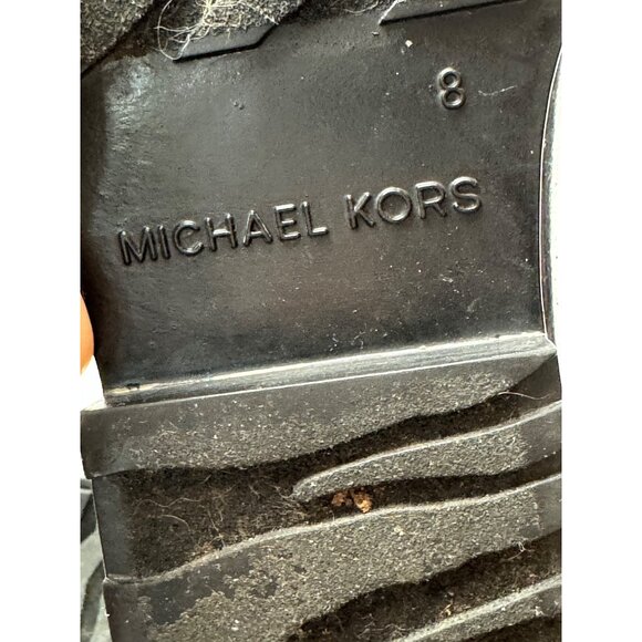 Michael Kors Boots Women 8 Black Gloss Rubber Logo Emblem Stockard Tall Rain - Picture 13 of 14